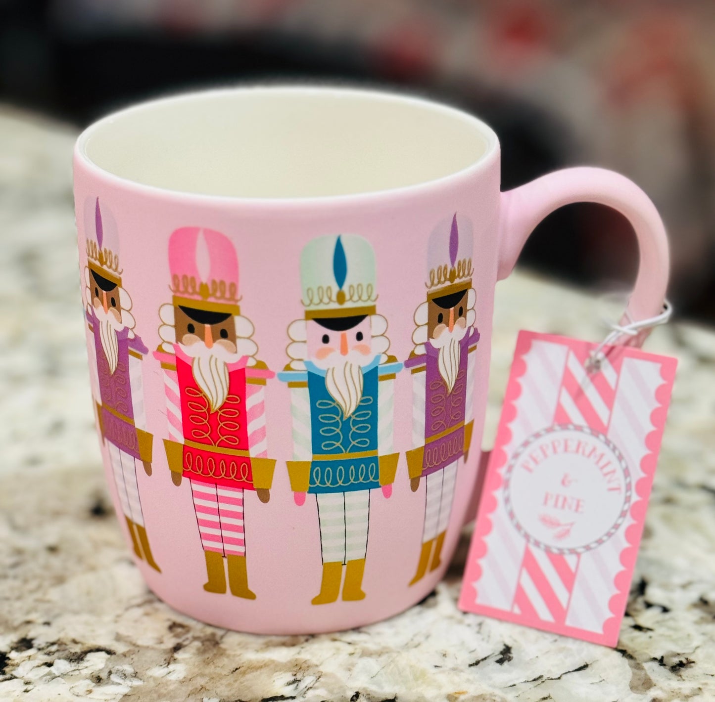 New Peppermint Pine Hand Painted soft feel ceramic Christmas mug pink Nutcrackers