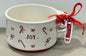 New Rae Dunn white candy cane ceramic Christmas decor soup mug JOY double sided