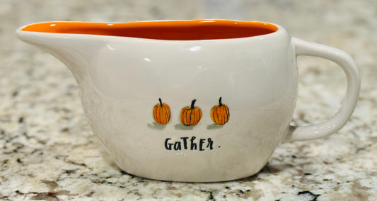 New Rae Dunn white ceramic watercolor Pumpkin gravy boat GATHER