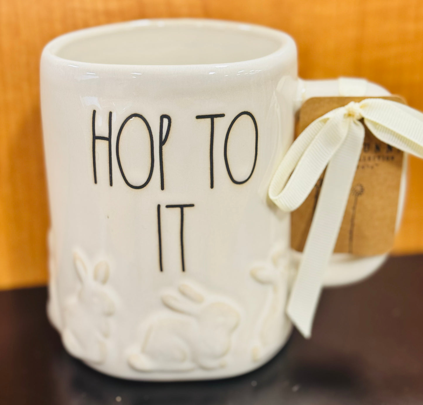 New Rae Dunn white ceramic bunny coffee mug HOP TO IT