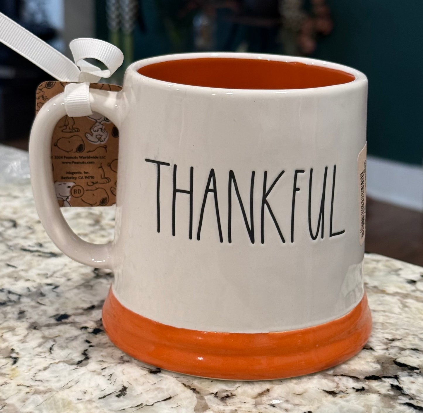 New Rae Dunn x Peanuts Snoopy ceramic Fall coffee mug THANKFUL