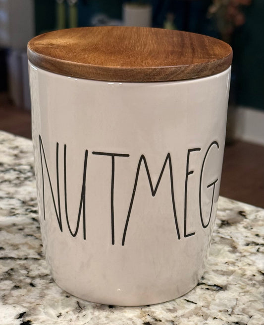 New Rae Dunn white ceramic 5” NUTMEG storage cellar