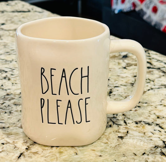 New Rae Dunn white ceramic coffee mug BEACH PLEASE