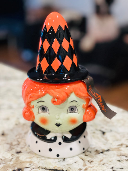 New Joanna Parker Carnival Cottage orange haired GINGER witch cookie jar