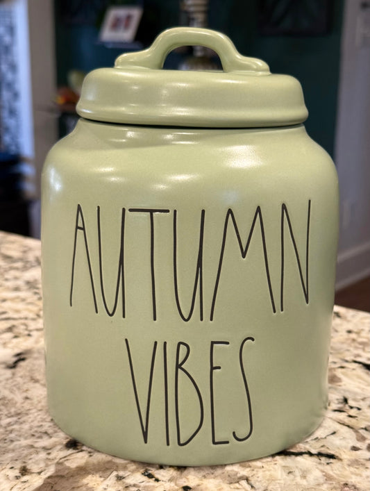 New Rae Dunn fall green ceramic canister 8” AUTUMN VIBES