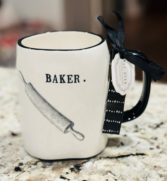 New Rae Dunn white ceramic coffee mug BAKER