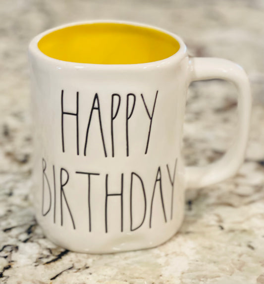 New Rae Dunn white ceramic coffee mug HAPPY BIRTHDAY