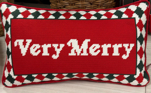 New red check holiday hook Christmas throw pillow home decor 9x15 VERY MERRY