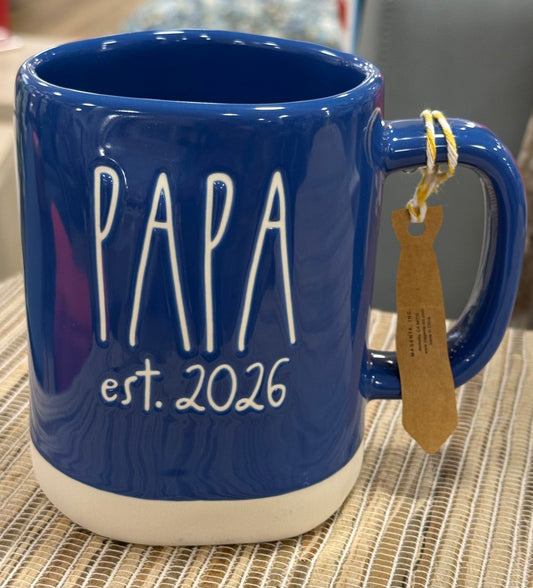 New Rae Dunn blue ceramic coffee mug PAPA 2026