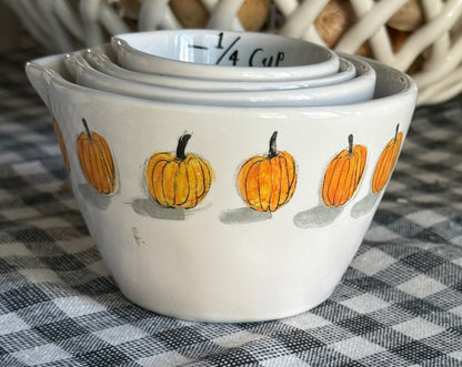 Rae Dunn white watercolor fall pumpkin ceramic measuring cup set