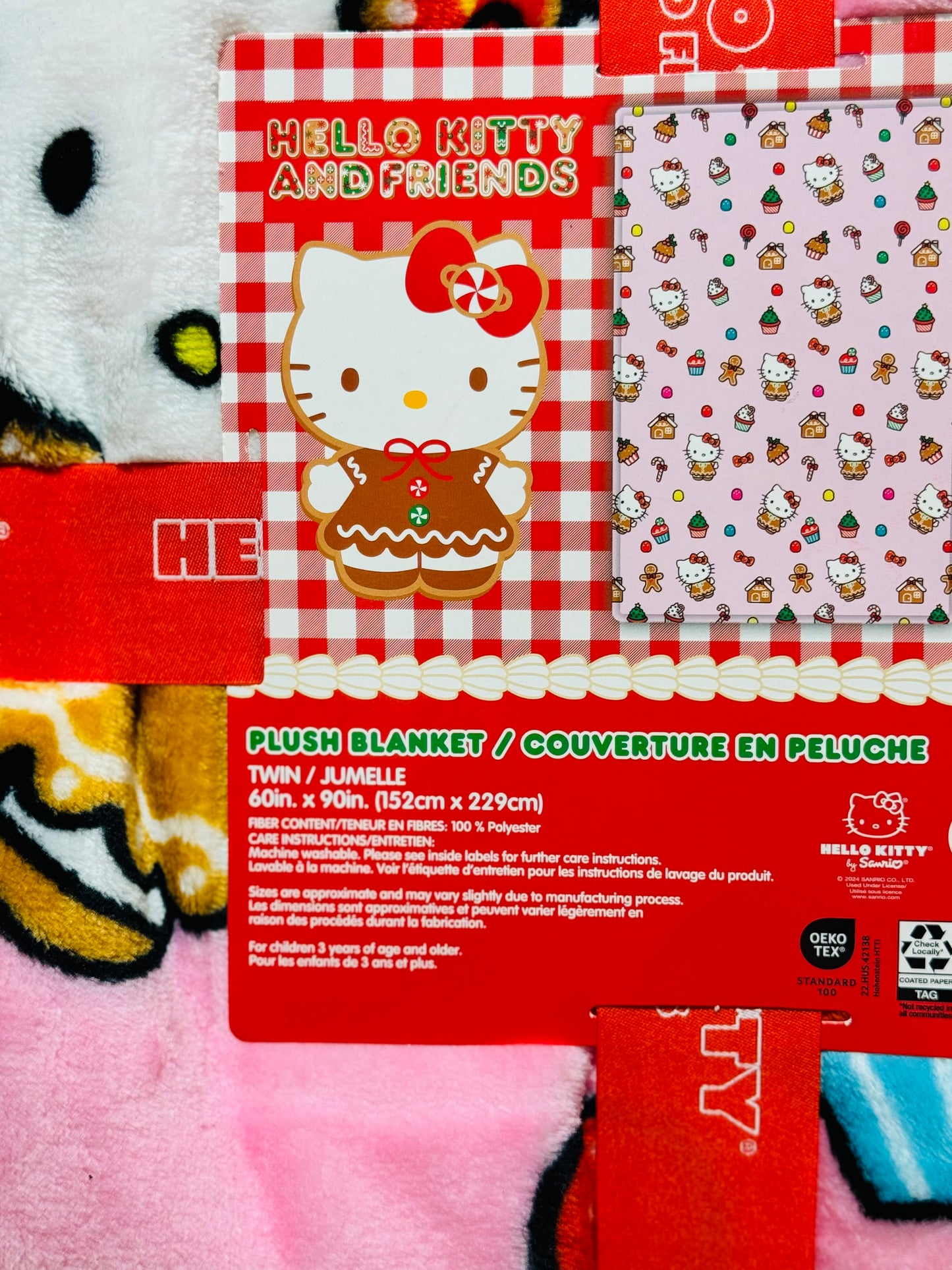 New Hello Kitty pink gingerbread Twin size bedding blanket 60x90 Christmas