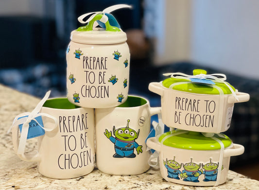 New Rae Dunn 3-piece Pixar’s Toy Story Alien Claw set 1 mug, 1 dish, I mini canister PREPARE TO BE CHOSEN