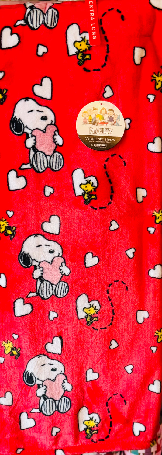 New Peanuts Berkshire velvet loft red hearts valentine throw blanket 60x70 extra long