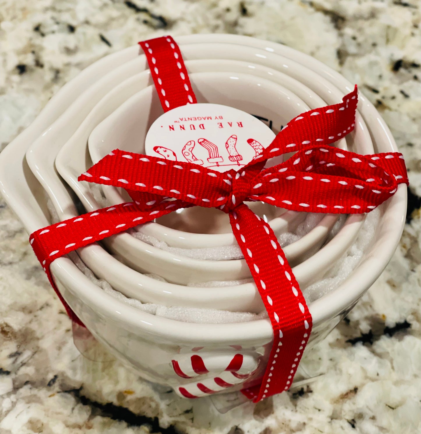 New Rae Dunn white ceramic Christmas Candy Cane measuring cup set