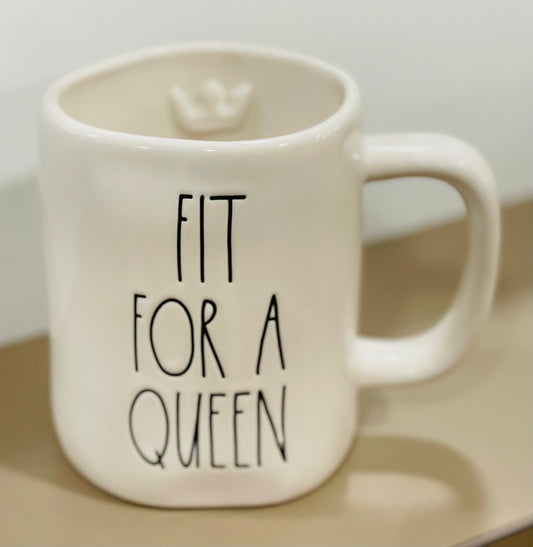 New Rae Dunn white ceramic coffee mug FIT FOR A QUEEN