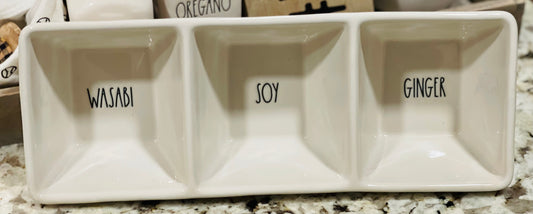 New Rae Dunn white ceramic sauce holder GINGER SOY WASABI