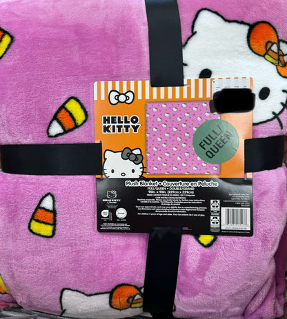 New Hello Kitty 90x90 FULL/QUEEN pink candy corn 🎃 fall blanket bedding