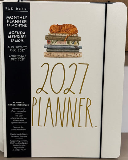 New Rae Dunn softback 8x10 monthly planner 2026-2027 cat on books