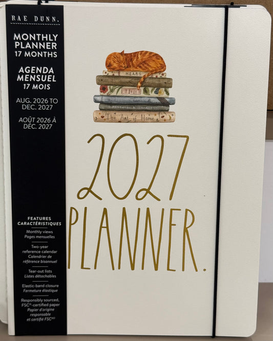 New Rae Dunn softback 8x10 monthly planner 2026-2027 cat on books