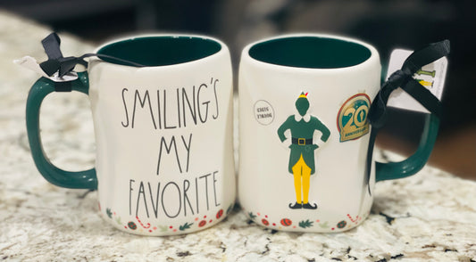 New Rae Dunn x ELF Christmas movie ceramic coffee mug decor SMILING’S MY FAVORITE