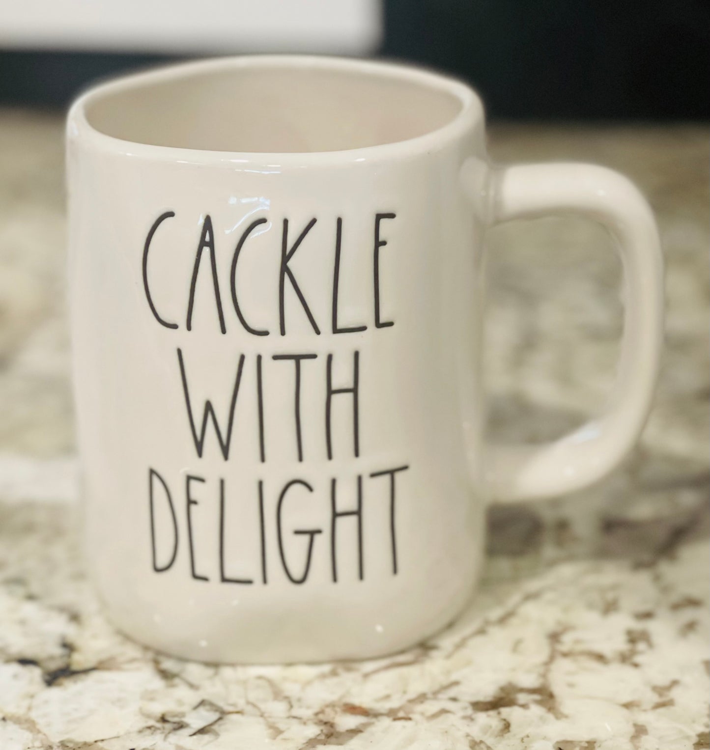 New Rae Dunn Halloween theme ceramic coffee mug CACKLE WITH DELIGHT