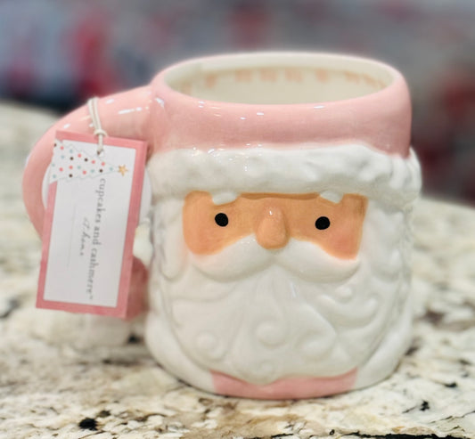 New Cupcakes and Cashmere pink hand painted ceramic Santa mug