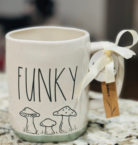 New Rae Dunn ceramic coffee mug mushroom print FUNKY