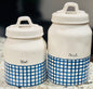 Rae Dunn 2-piece blue plaid canister set SWEETS & TREATS
