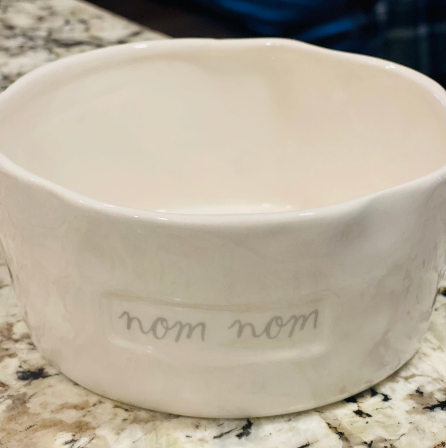 New Rae Dunn NOM NOM script pet dog food dish / bowl