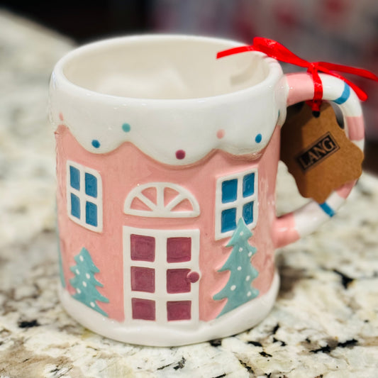 New Lang pink gingerbread house coffee mug Christmas decor