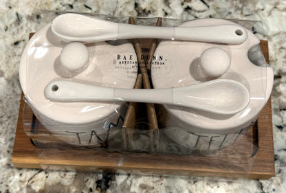 New Rae Dunn white ceramic JAM/JELLY set with spoons