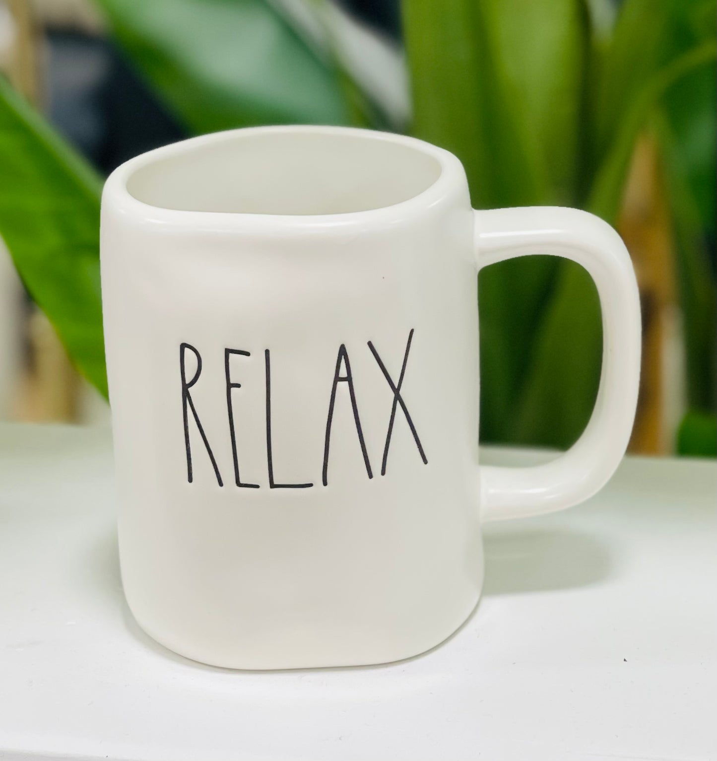 New Rae Dunn white ceramic coffee mug RELAX