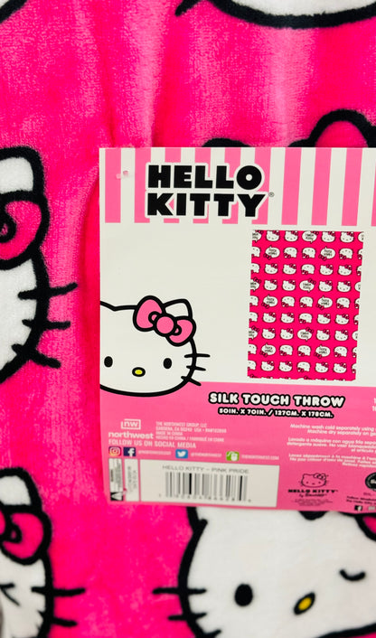 New hot pink Hello Kitty bubble logo throw blanket 50x70