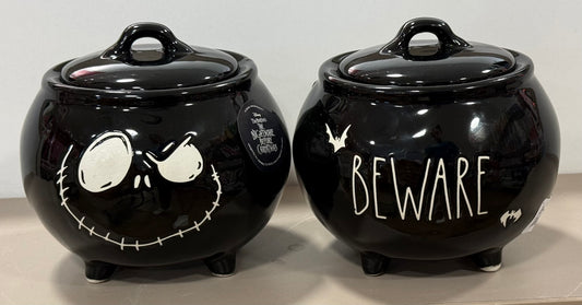 New Rae Dunn x Nightmare before Christmas ceramic Halloween cauldron BEWARE