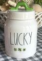 New Rae Dunn white ceramic 6” shamrock ☘️ canister St. Patrick’s Day decor LUCKY