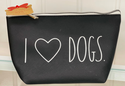 New Rae Dunn black cosmetics makeup storage bag I ❤️DOGS.