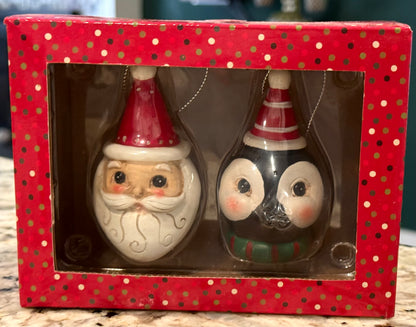 New Joanna Parker penguin/santa christmas holiday ornament set