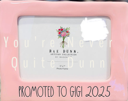 New pink Rae Dunn ceramic photo frame decor piece 4x6 photo insert PROMOTED TO GIGI 2025