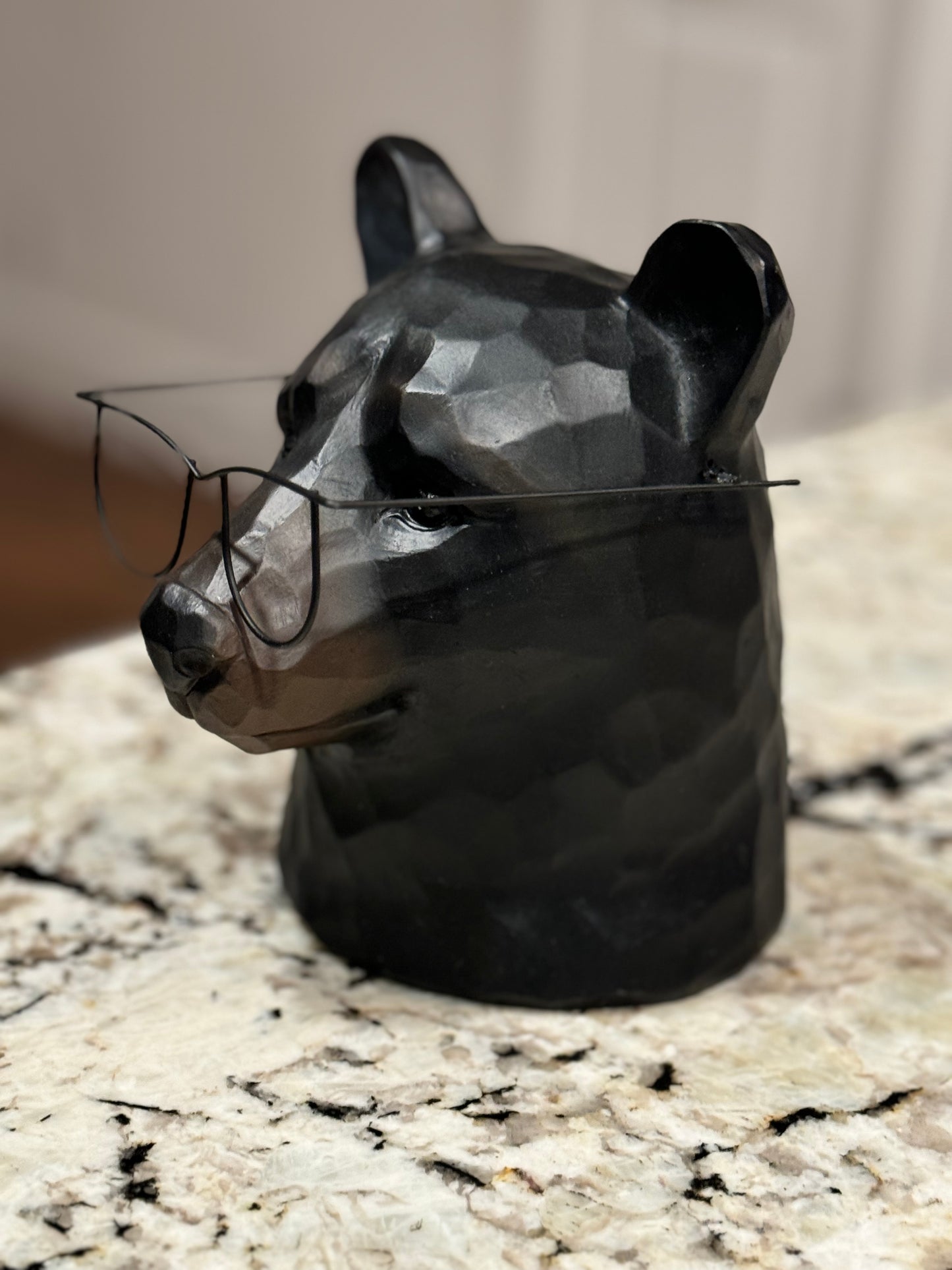 New Brown resin black Bear wearing glasses decor 7x7”