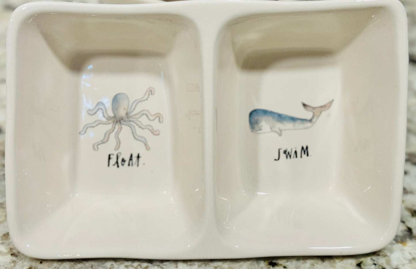 Rae Dunn ceramic beach themed divided tray decor FLOAT/SWIM