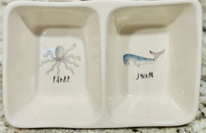 Rae Dunn ceramic beach themed divided tray decor FLOAT/SWIM