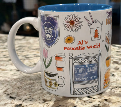 New 20oz The Gilmore Girls white logo ceramic coffee mug blue interior -stars hollow