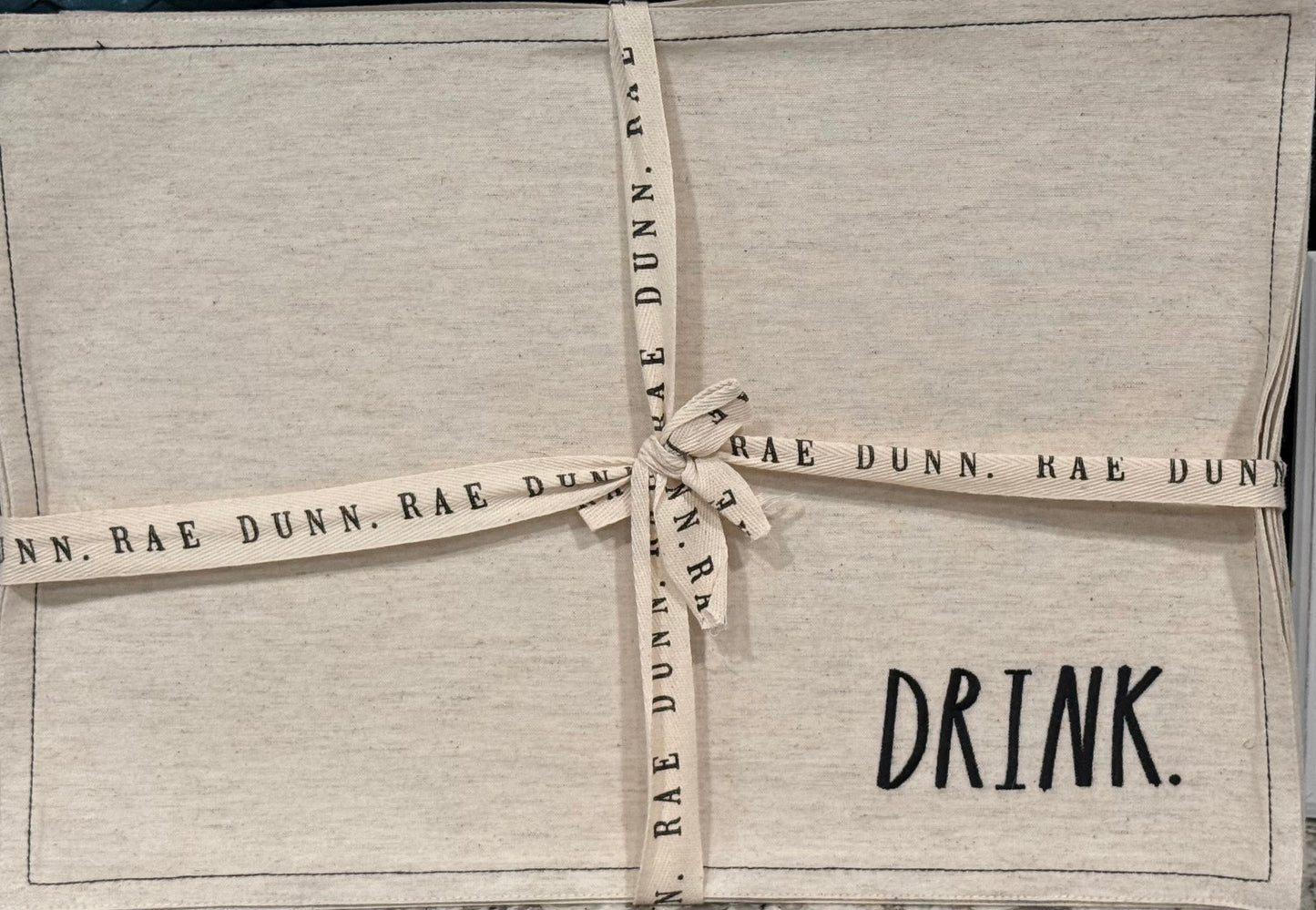New Rae Dunn 4-piece linen placemat set script embroidery