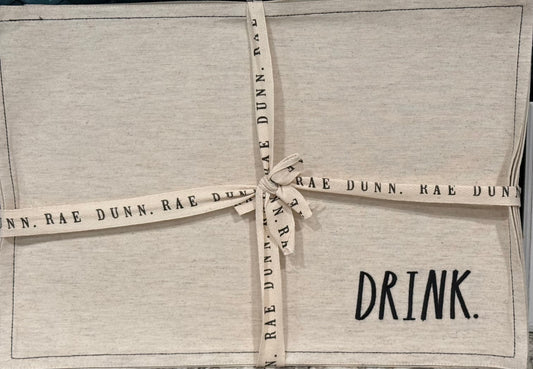 New Rae Dunn 4-piece linen placemat set script embroidery