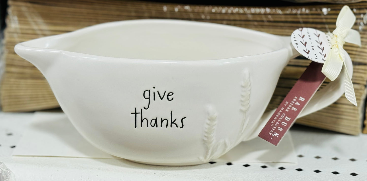 New Rae Dunn white ceramic gravy boat GIVE THANKS