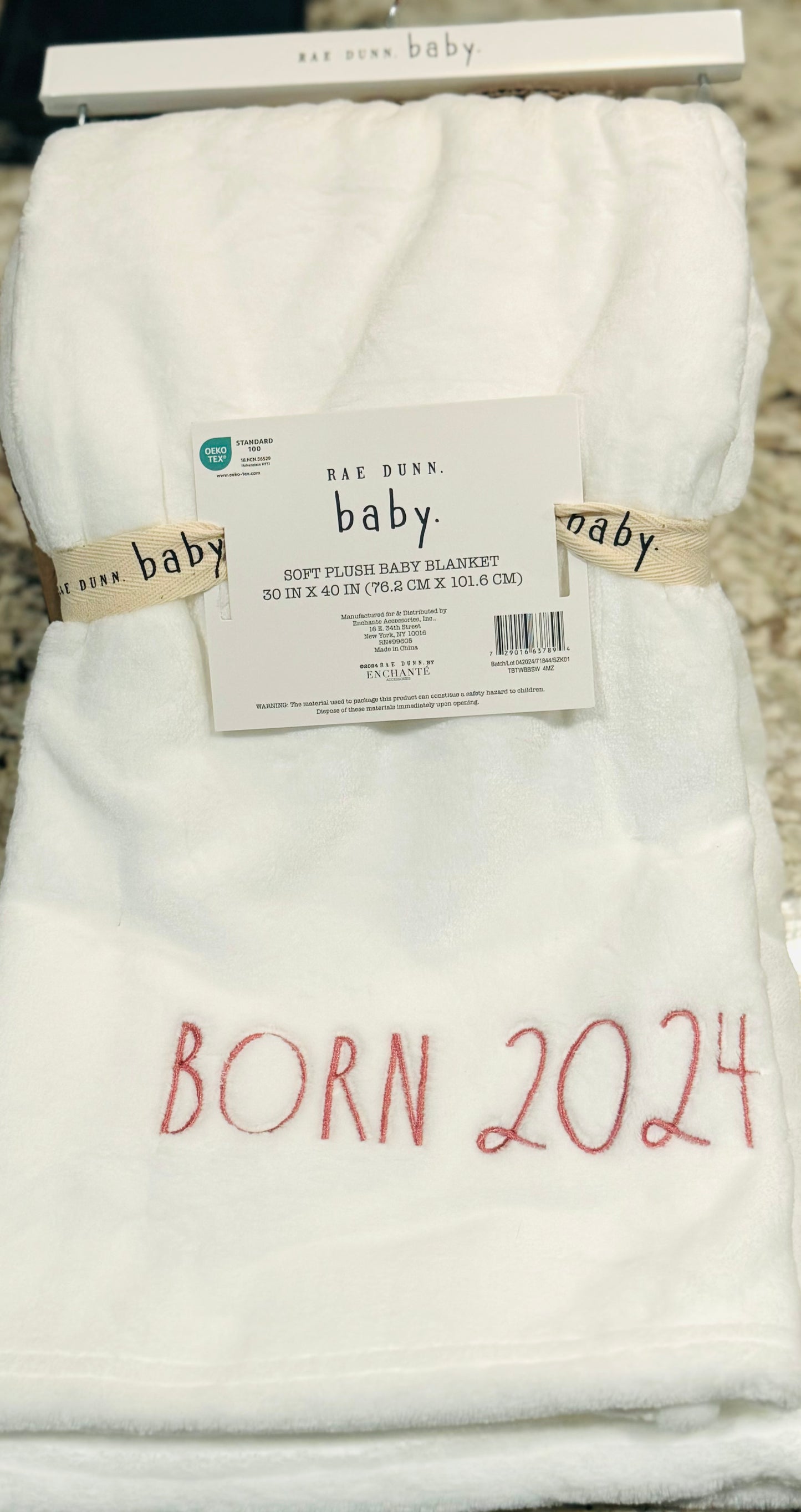 New Rae Dunn baby white throw blanket 30x40 Pink Born 2024