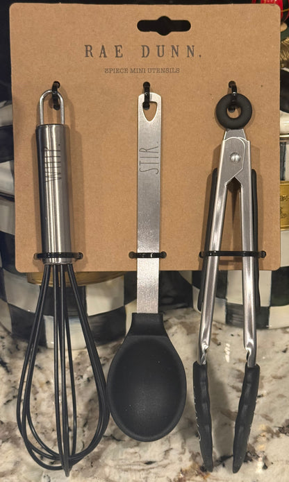 New Rae Dunn black mini 3-piece kitchen utensil set
