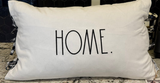 New Rae Dunn white HOME gingham side tie bows throw pillow 14x22