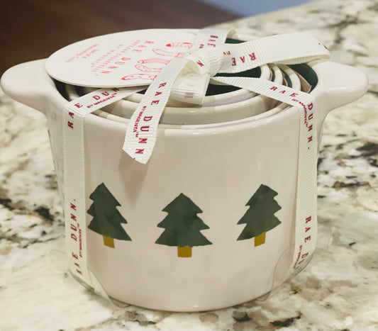 New Rae Dunn white ceramic Christmas Tree bucket style measuring cup set
