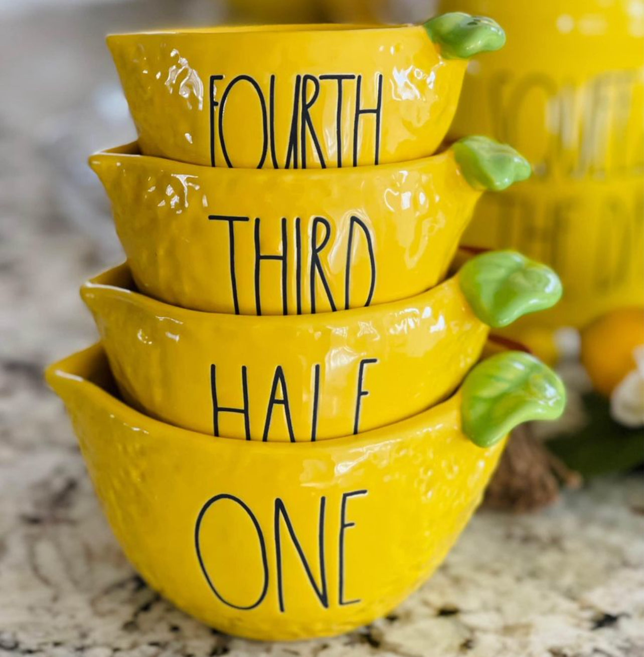 New Rae Dunn yellow lemon 🍋 ceramic measuring cup set